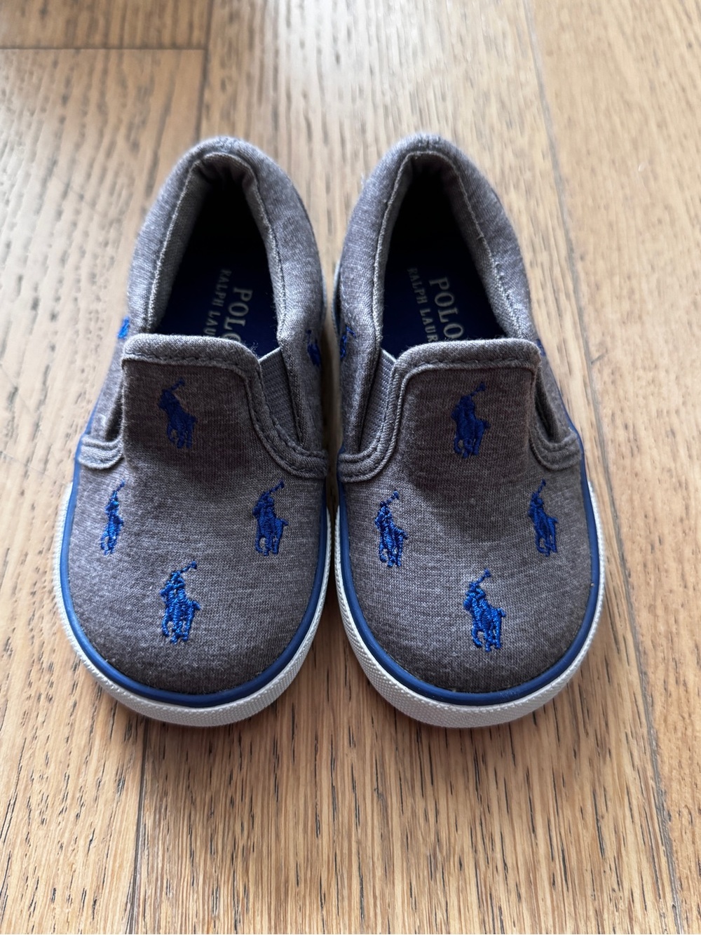 Polo by Ralph Lauren Grey Slip-On Sneakers with Blue Pony Embroidery